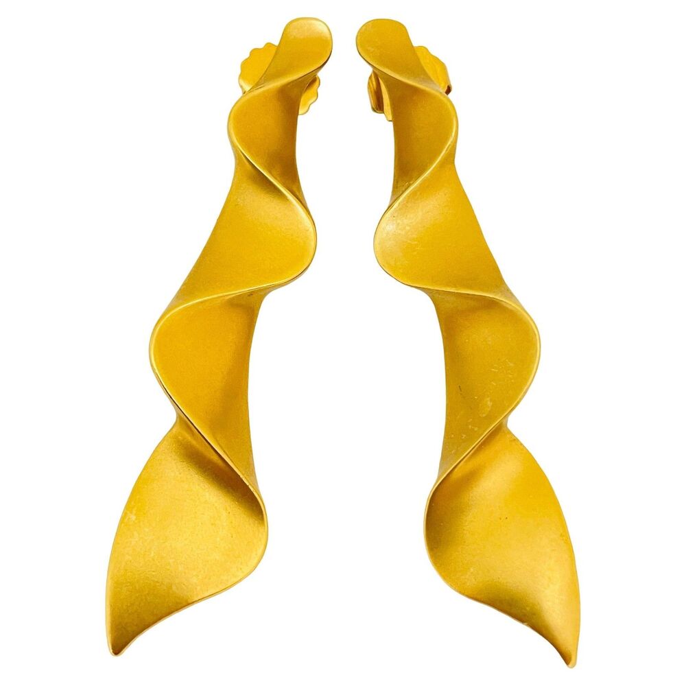 Vintage matte gold modernist geometric designer runway earrings